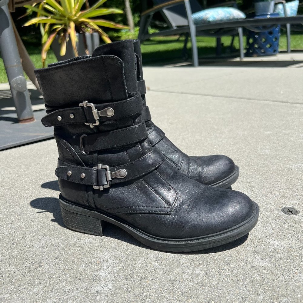 Black Distressed Leather Boots